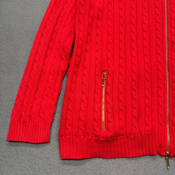 Lauren Ralph Lauren Women's Cable Knit Full Zip Mock Neck Sweater 2X Red Holiday - Picture 3 of 13